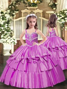 Perfect Taffeta Straps Sleeveless Lace Up Beading Kids Formal Wear in Lilac