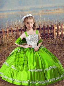 Ball Gowns Beading and Embroidery Girls Pageant Dresses Lace Up Satin Sleeveless Floor Length