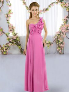 Designer Rose Pink Vestidos de Damas Wedding Party with Hand Made Flower One Shoulder Sleeveless Lace Up