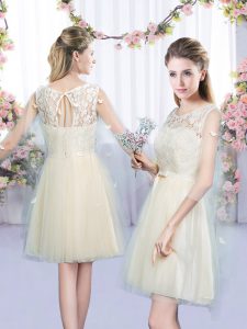 Dramatic Champagne Scoop Lace Up Lace and Bowknot Court Dresses for Sweet 16 Sleeveless