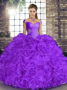 Fabulous Lavender Lace Up Sweet 16 Quinceanera Dress Beading and Ruffles Sleeveless Floor Length
