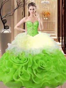 Elegant Sleeveless Floor Length Beading and Ruffles Lace Up 15 Quinceanera Dress with Multi-color