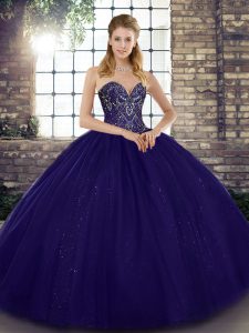 Purple Sweetheart Lace Up Beading Sweet 16 Dresses Sleeveless