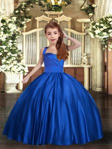 Charming Sleeveless Floor Length Ruching Lace Up Little Girls Pageant Dress Wholesale with Royal Blue