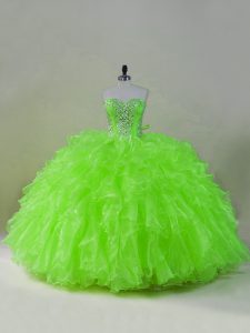 Sweetheart Sleeveless Organza Quinceanera Gown Ruffles Lace Up