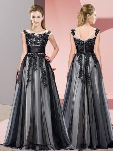 Modern Tulle Scoop Sleeveless Zipper Beading and Lace Vestidos de Damas in Black