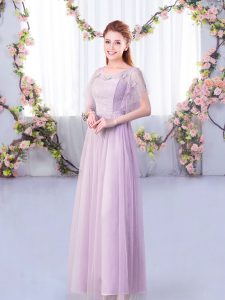 Edgy Short Sleeves Lace and Belt Side Zipper Quinceanera Court Dresses