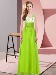 Artistic Yellow Green Chiffon Backless Scoop Sleeveless Floor Length Court Dresses for Sweet 16 Appliques