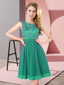 Exquisite Turquoise Sleeveless Beading and Appliques Mini Length Quinceanera Court of Honor Dress
