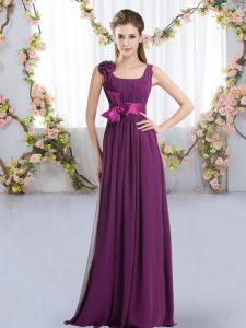 Dark Purple Court Dresses for Sweet 16 Wedding Party with Belt and Hand Made Flower Straps Sleeveless Zipper