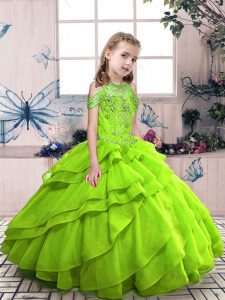 Graceful Floor Length Little Girls Pageant Dress Wholesale Organza Sleeveless Beading