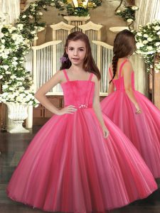 Super Floor Length Ball Gowns Sleeveless Hot Pink Little Girl Pageant Gowns Lace Up