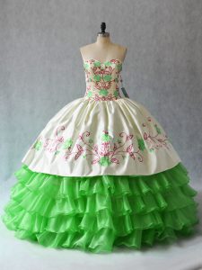 Best Organza Lace Up Sweetheart Sleeveless Floor Length Quinceanera Dresses Embroidery and Ruffled Layers