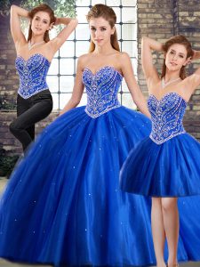 Ball Gowns Sleeveless Blue Quince Ball Gowns Brush Train Lace Up