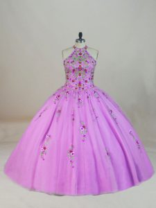 Lilac Ball Gowns Appliques and Embroidery Quince Ball Gowns Lace Up Tulle Sleeveless