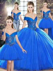 Inexpensive Sleeveless Brush Train Beading Lace Up Quince Ball Gowns