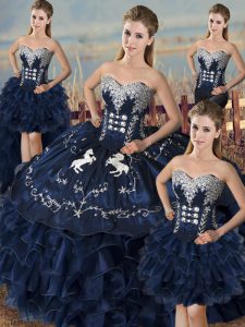 Low Price Floor Length Ball Gowns Sleeveless Navy Blue 15 Quinceanera Dress Lace Up