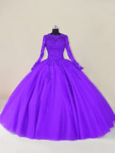 Purple Long Sleeves Tulle Zipper Sweet 16 Quinceanera Dress for Sweet 16 and Quinceanera