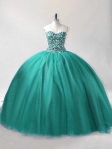 Sweetheart Sleeveless Tulle Sweet 16 Quinceanera Dress Beading Lace Up