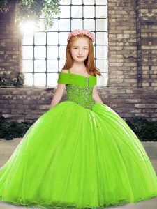 Straps Lace Up Beading Pageant Dresses Brush Train Sleeveless