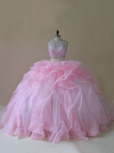 Fancy Baby Pink Sleeveless Brush Train Ruffles Quinceanera Dresses