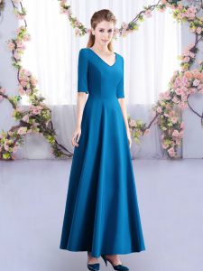 Ruching Quinceanera Court of Honor Dress Teal Zipper Half Sleeves Ankle Length