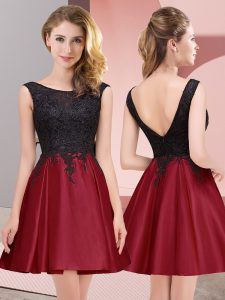 Wine Red Zipper Scoop Lace Quinceanera Court of Honor Dress Satin Sleeveless