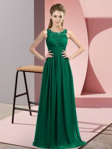 Scoop Sleeveless Zipper Vestidos de Damas Peacock Green Chiffon