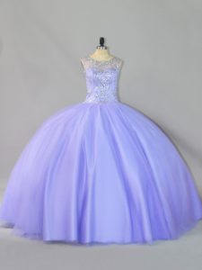 Inexpensive Lavender Ball Gowns Sequins Quinceanera Dress Zipper Tulle Sleeveless Floor Length