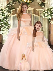 Floor Length Ball Gowns Sleeveless Peach 15 Quinceanera Dress Backless