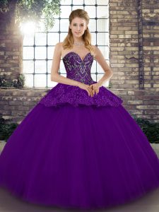 Designer Beading and Appliques Sweet 16 Dress Purple Lace Up Sleeveless Floor Length