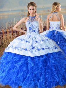 Sleeveless Court Train Embroidery and Ruffles Lace Up Ball Gown Prom Dress