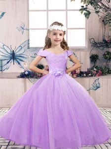 Sleeveless Lace Up Floor Length Belt Pageant Gowns For Girls