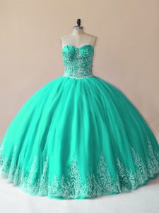 Floor Length Turquoise Quinceanera Dresses Sweetheart Sleeveless Lace Up