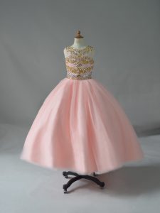 Fancy Sleeveless Backless Floor Length Beading Kids Formal Wear