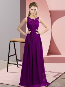 High Quality Beading and Appliques Quinceanera Court Dresses Purple Zipper Sleeveless Floor Length