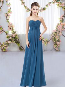 Sleeveless Chiffon Floor Length Zipper Damas Dress in Teal with Ruching