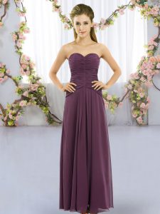Lovely Dark Purple Sleeveless Floor Length Ruching Lace Up Quinceanera Court of Honor Dress