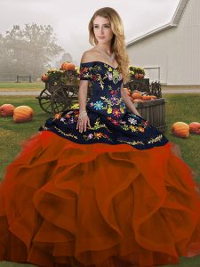 Amazing Rust Red Sleeveless Tulle Lace Up Quinceanera Dress for Military Ball and Sweet 16 and Quinceanera