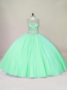 Apple Green Scoop Lace Up Beading 15 Quinceanera Dress Sleeveless