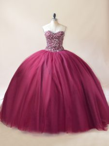 Sweetheart Sleeveless Lace Up Ball Gown Prom Dress Burgundy Tulle