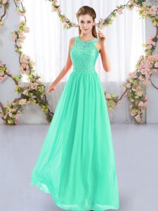 Customized Apple Green Chiffon Zipper Quinceanera Dama Dress Sleeveless Floor Length Lace