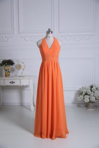 Orange Vestidos de Damas Wedding Party with Ruching Halter Top Sleeveless Zipper