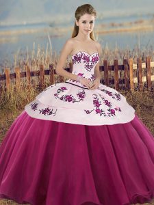 Designer Sweetheart Sleeveless Lace Up Sweet 16 Dress Fuchsia Tulle