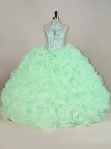 Apple Green Lace Up Ball Gown Prom Dress Beading and Ruffles Sleeveless