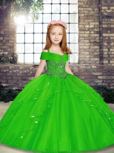 Green Little Girl Pageant Gowns Party and Sweet 16 and Wedding Party with Beading Straps Sleeveless Lace Up
