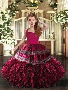 Custom Made Sleeveless Appliques and Ruffles Lace Up Kids Formal Wear