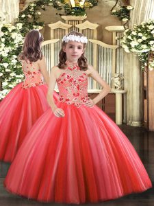Superior Halter Top Sleeveless Tulle Little Girls Pageant Gowns Appliques Lace Up