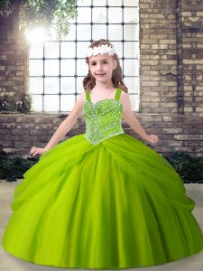 Attractive Straps Sleeveless Lace Up Girls Pageant Dresses Green Tulle