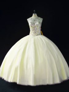 Ball Gowns Sweet 16 Dress Light Yellow Scoop Tulle Sleeveless Floor Length Lace Up